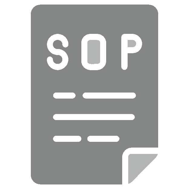 Icon of a gray document labeled SOP with a folded corner, representing a standard operating procedure