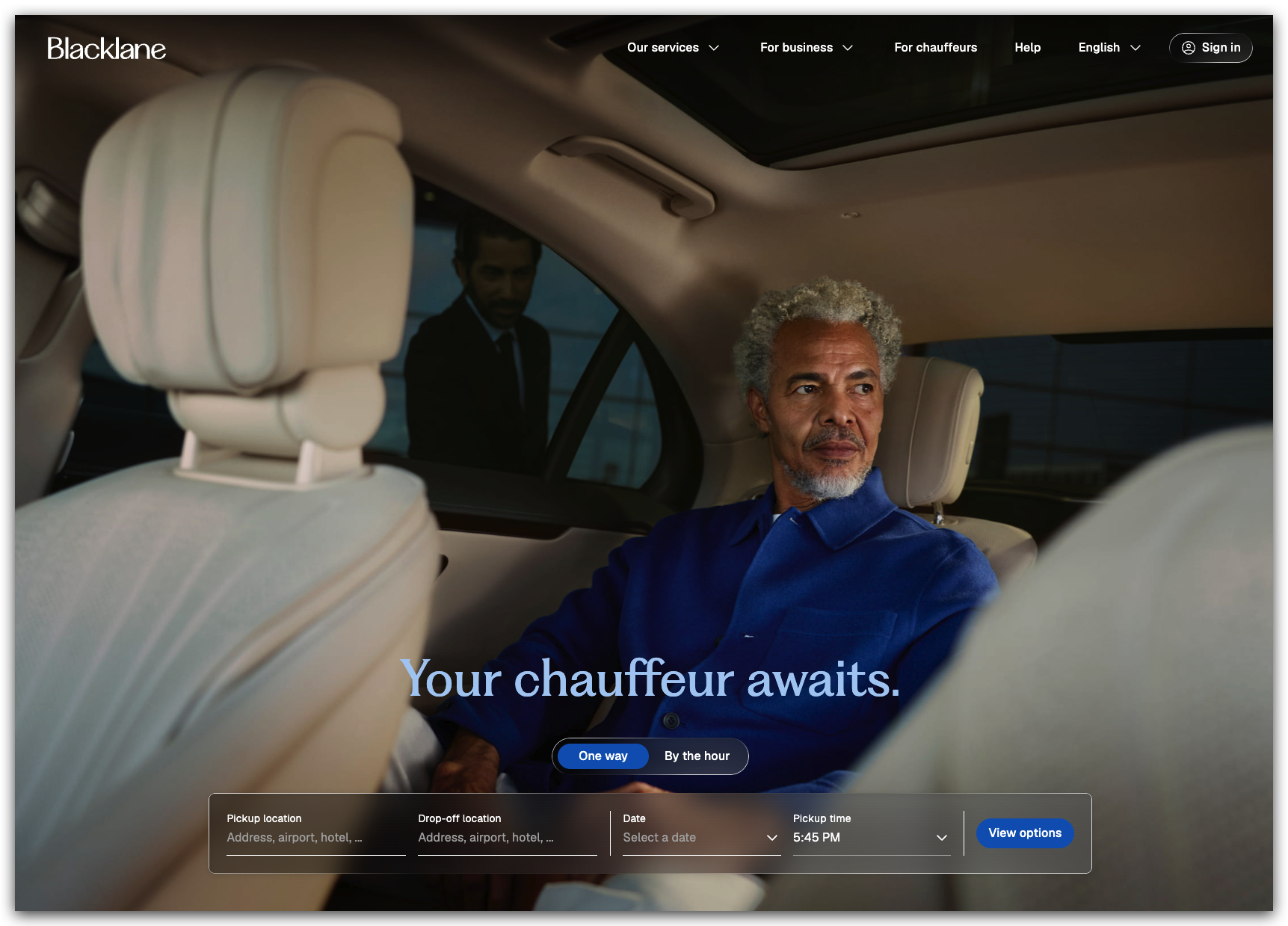 image - Local Branding, Web Design & Digital Marketing Agency Chauffeur seated in a luxury car, ready to drive for a service page.
