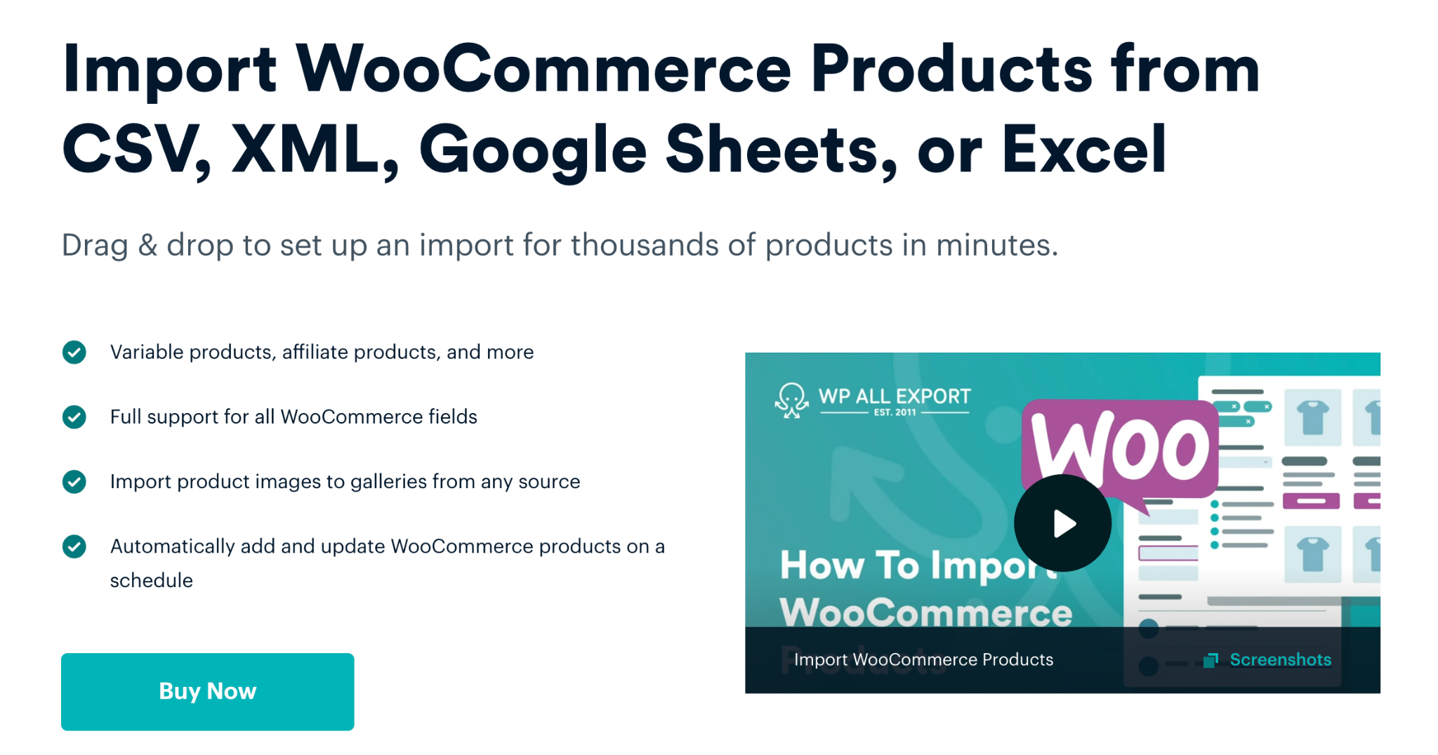 image - Local Branding, Web Design & Digital Marketing Agency Hero banner announcing import of WooCommerce products from CSV, XML, Google Sheets, or Excel with feature bullets and a video thumbnail.