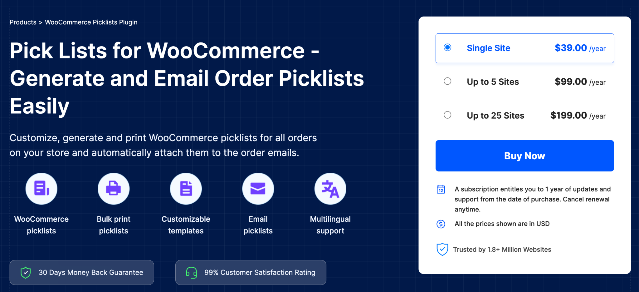 image - Local Branding, Web Design & Digital Marketing Agency Hero banner promoting WooCommerce picklists with a large white headline on a dark blue grid background and a white pricing panel on the right.